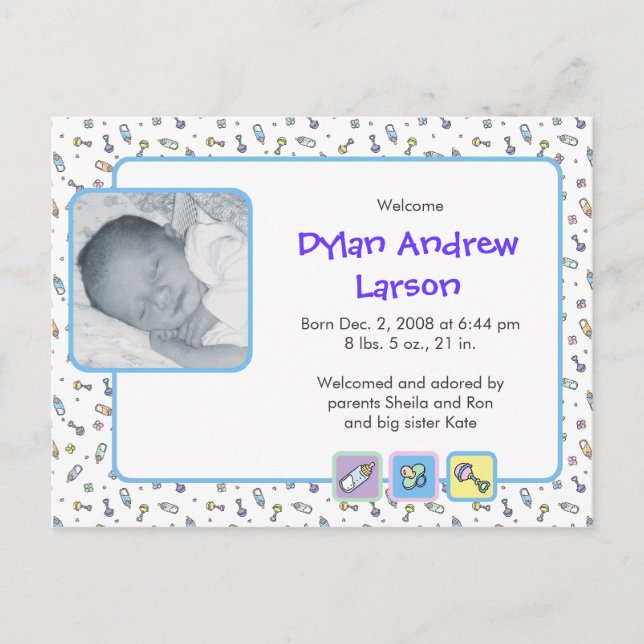 Baby Boy Birth Announcement Postcard (Front)