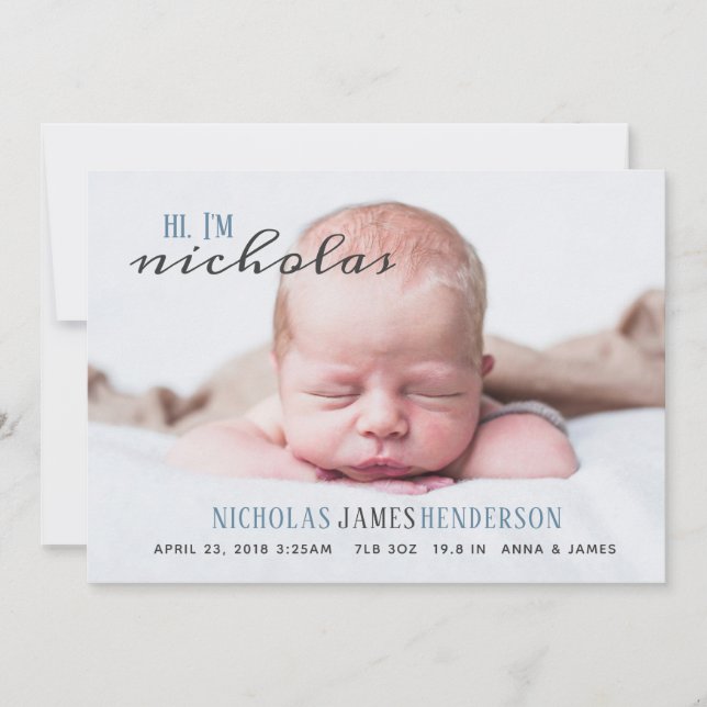 Baby Boy Birth Announcement Simple Cute (Front)