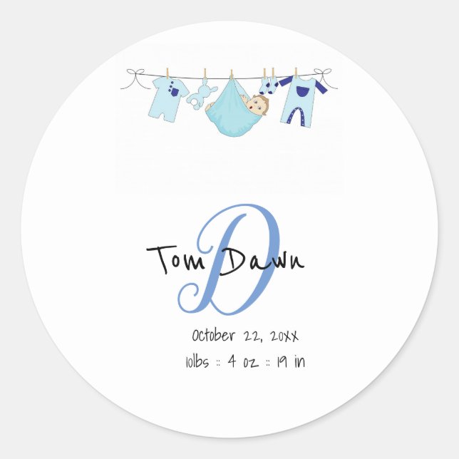 Baby Boy Birth Announcement Sticker Illustration (Front)