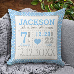 Baby Boy Birth Announcement Throw Pillow<br><div class="desc">Adorably cute blue and white polka dot baby boy birth announcement pillow with a sweet little baby blue heart. Edit to include all of your precious bundle of joy's birth details.</div>