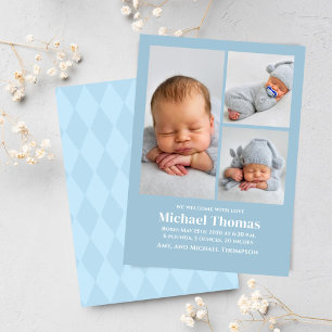 Baby Boy Birth Photo Collage Custom Blue