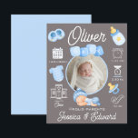 Baby Boy Birth Stats Blue Grey Newborn Modern<br><div class="desc">Celebrate the arrival of a new baby boy with our beautifully designed Baby Boy Birth Stats Print. This elegant and contemporary piece captures all the essential details of his birth, making it a perfect keepsake for any nursery. With a soft blue and grey colour palette, it offers a modern twist...</div>