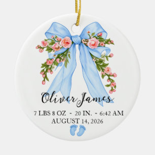 Baby Boy Birth Stats Name & Date Keepsake Ceramic Ornament