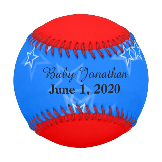 Baby Boy Birth Stats Red White Blue Baseball (Front)
