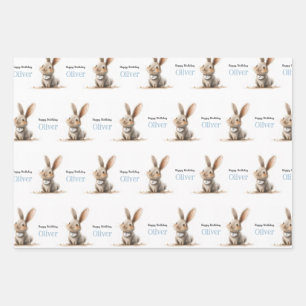 Baby Boy Birthday Cute Rabbit Wrapping Paper Sheet