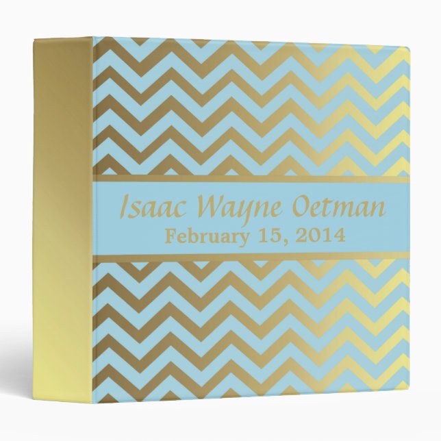 Baby Boy Blue and Gold Chevron Pattern Binder (Front/Spine)
