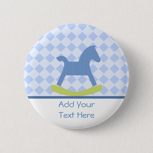 Baby Boy Blue and Yellow Rocking Horse Baby Button (Front)