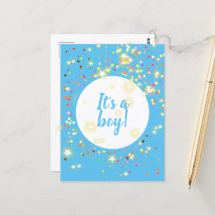 Baby Boy Blue Announcement with Stars and Lights Postcard