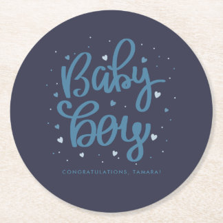 Baby Boy Blue Baby Shower  Round Paper Coaster