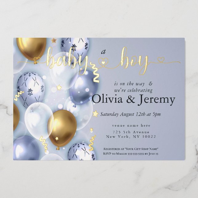 Baby Boy Blue Balloons Baby Shower  (Front)