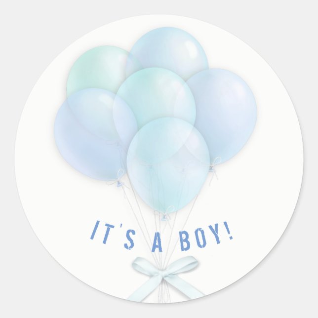 Baby Boy Blue Balloons Classic Round Sticker (Front)