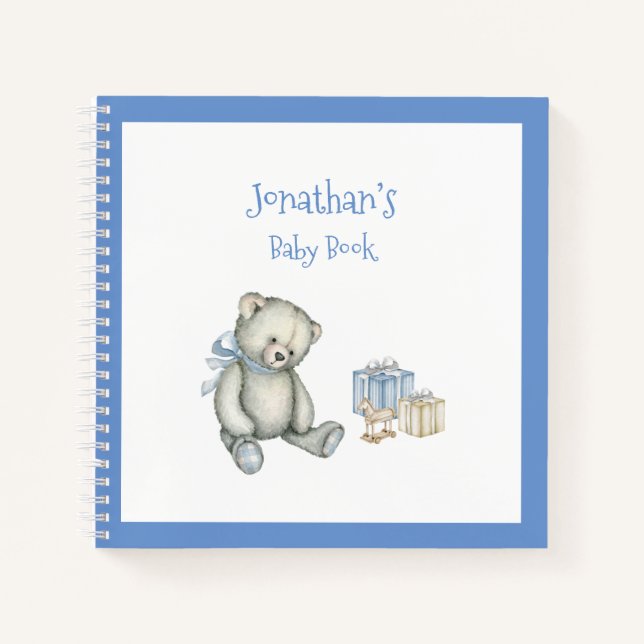 Baby Boy Blue Bear Keepsake Personalized Baby Book (Front)