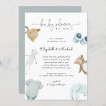 Baby Boy  Blue Boho Watercolor Baby Shower By Mail Invitation<br><div class="desc">Baby Boy Blue Boho Watercolor Baby Shower By Mail Invitation</div>