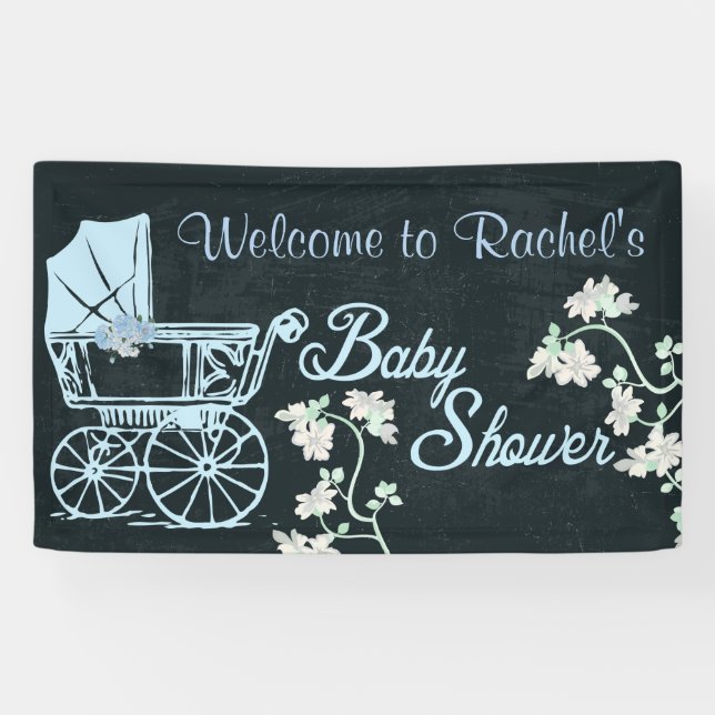 Baby Boy, Blue Carriage, Baby Shower Banner (Horizontal)