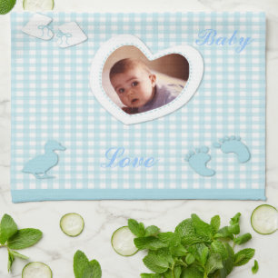 Baby Boy Blue Checks Photo Template Kitchen Towel