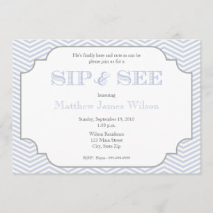 Baby Boy Blue Chevron Sip and See Invitation