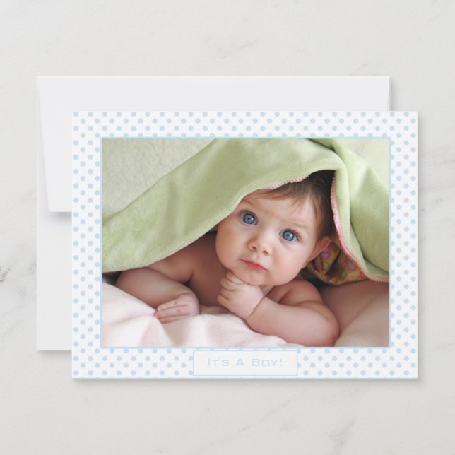 Baby Boy Blue Dots Baby Picture Faire-part (Devant)