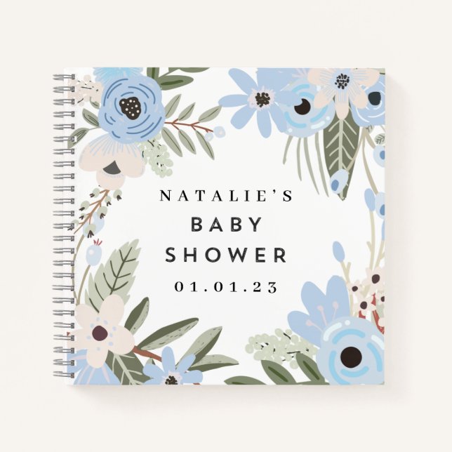 Baby Boy Blue Floral Baby shower Livre d'or (Devant)
