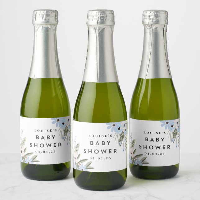 Baby Boy Blue Floral Baby shower Mini Étiquette bo (Bouteilles)