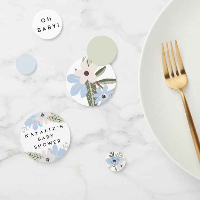 Baby Boy Blue Floral Baby Shower Table Confetti (Group)