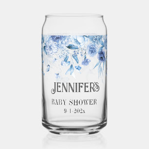 Baby Boy Blue Floral Drop Special Mom-to-Be Can Glass