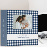 Baby Boy Blue Gingham Check Photo Album