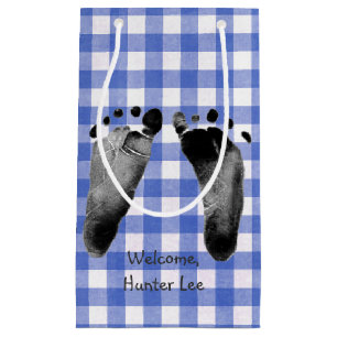 Baby Boy Blue Gingham Small Gift Bag