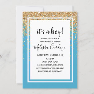 Baby Boy Blue Glitter Baby Shower  Invitation