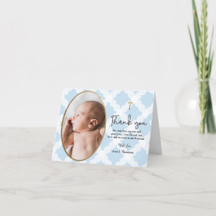Baby Boy blue gold baptism thank you Modern Card