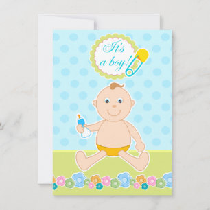 Baby Boy Blue, Green Floral Shower invitation
