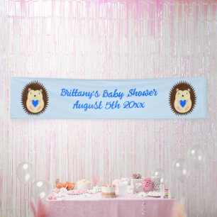 Baby Boy Blue Heart Hedgehog Baby Shower Banner