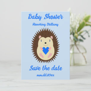 Baby Boy Blue Heart Hedgehog Baby Shower Holiday Card