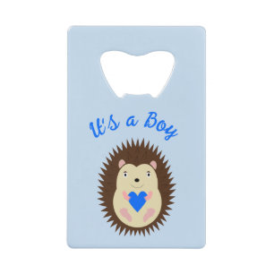 Baby Boy Blue Heart Hedgehog Custom Credit Card Bottle Opener