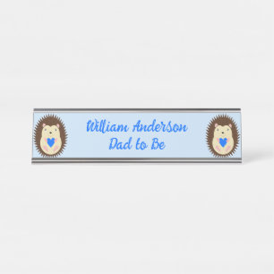 Baby Boy Blue Heart Hedgehog Custom Desk Name Plate