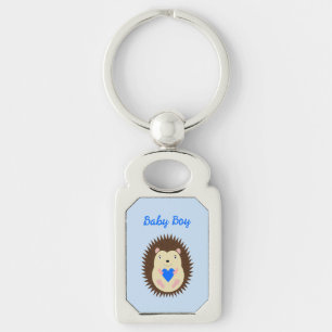 Baby Boy Blue Heart Hedgehog Custom Keychain