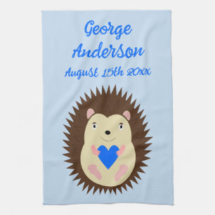 Baby Boy Blue Heart Hedgehog Custom Kitchen Towel
