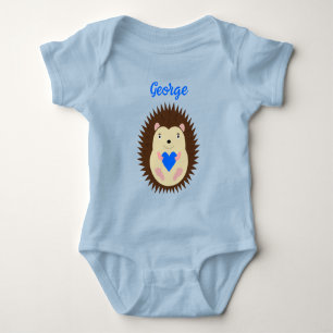 Baby Boy Blue Heart Hedgehog Custom Name Bodysuit
