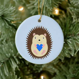 Baby Boy Blue Heart Hedgehog Custom Name Ceramic Ornament