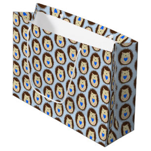 Baby Boy Blue Heart Hedgehog Patterned Large Gift Bag