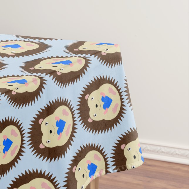 Baby Boy Blue Heart Hedgehog Patterned Tablecloth (In Situ)