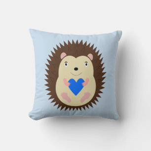 Baby Boy Blue Heart Hedgehog Throw Pillow