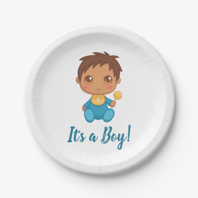 Baby Boy Blue Jumpsuit Paper Plate (Front)