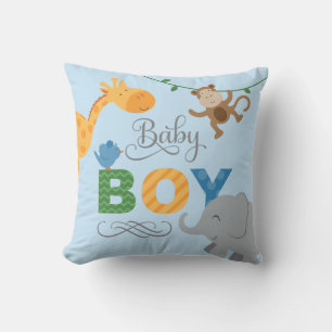 Baby Boy Blue Jungle Animals Nursery Throw Pillow