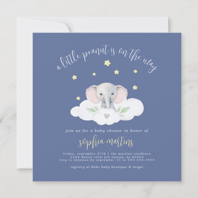 Baby Boy Blue Little Peanut Baby Shower Invitation (Front)