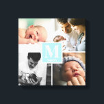 Baby Boy Blue Monogram photo collage Canvas Print<br><div class="desc">A wonderful addition to a baby boy's nursery featuring favourite photos of the family. Customize the monogram design for him. 
Light blue colour with baby's monogram initial and first name. 

Great gift for new parents,  grandparents too. Have them delight in a special and unique personalized gift.</div>