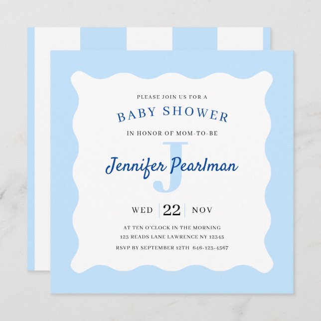 Baby Boy Blue Monogram Shower Invitation (Front/Back)