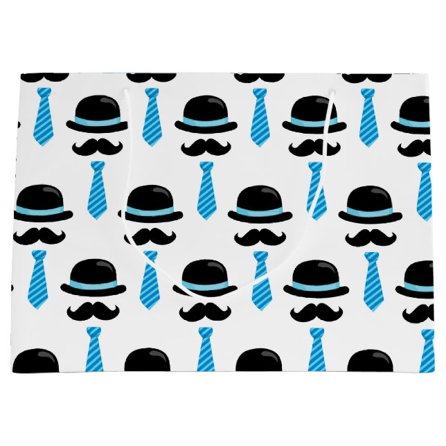 Baby Boy Blue Moustache Lil Little Man Cute Large Gift Bag (Front)