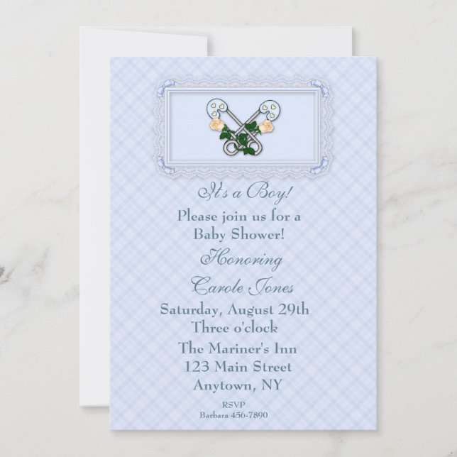 Baby Boy Blue Plaid Shower Invitation (Front)