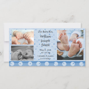 Baby Boy Blue Polka Dot Photo Card Announcement