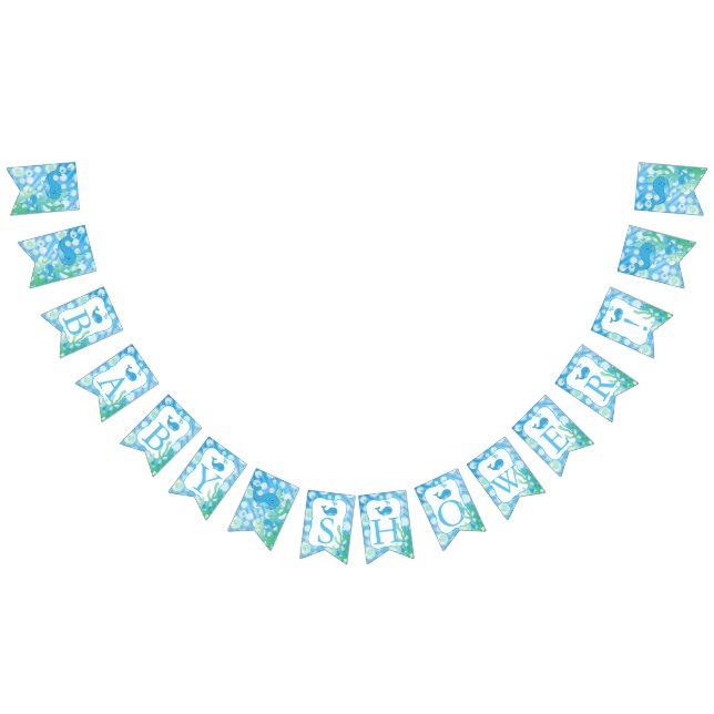 Baby Boy Blue Polka Dotted Whale Baby Shower Bunting Flags (All)